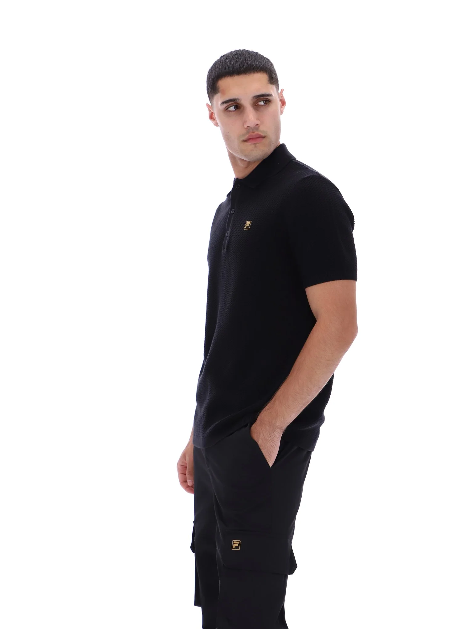 Black Sander Textured Knit Polo Shirt - Image 2