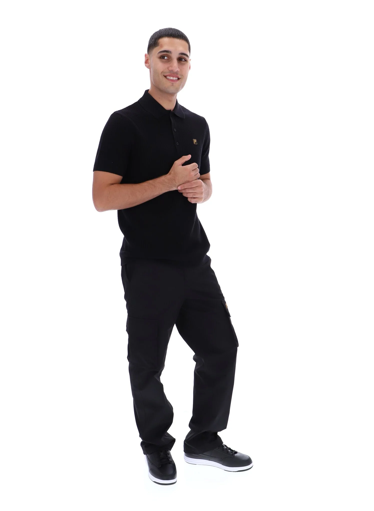 Black Sander Textured Knit Polo Shirt - Image 4