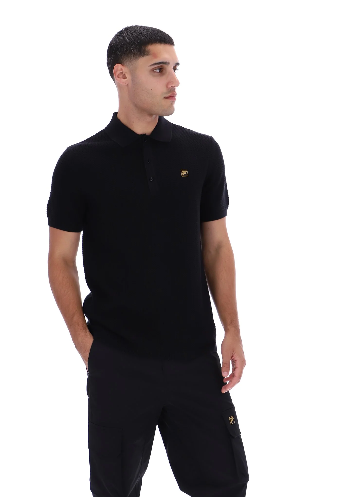 Black Sander Textured Knit Polo Shirt - Image 6