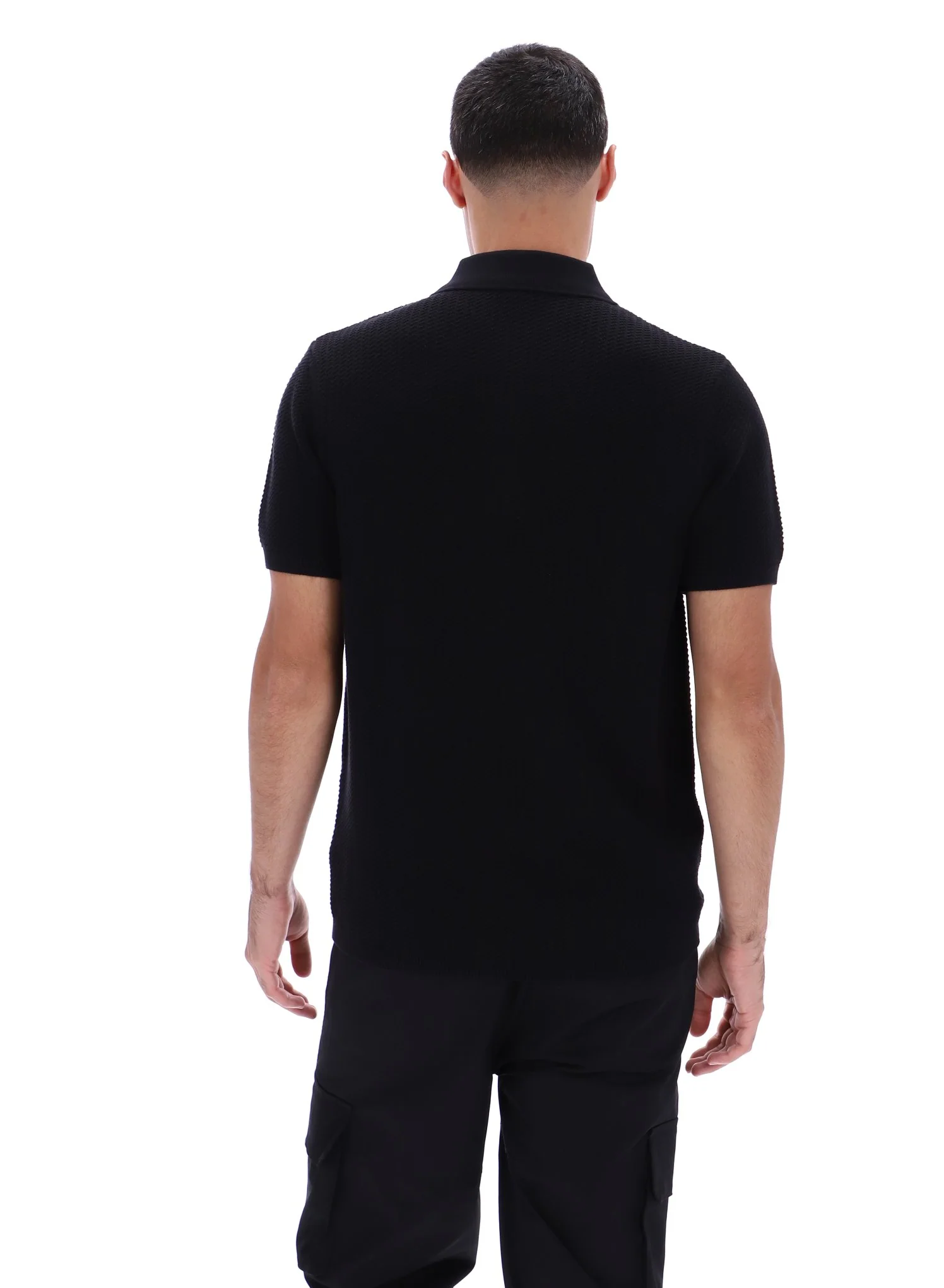 Black Sander Textured Knit Polo Shirt - Image 7