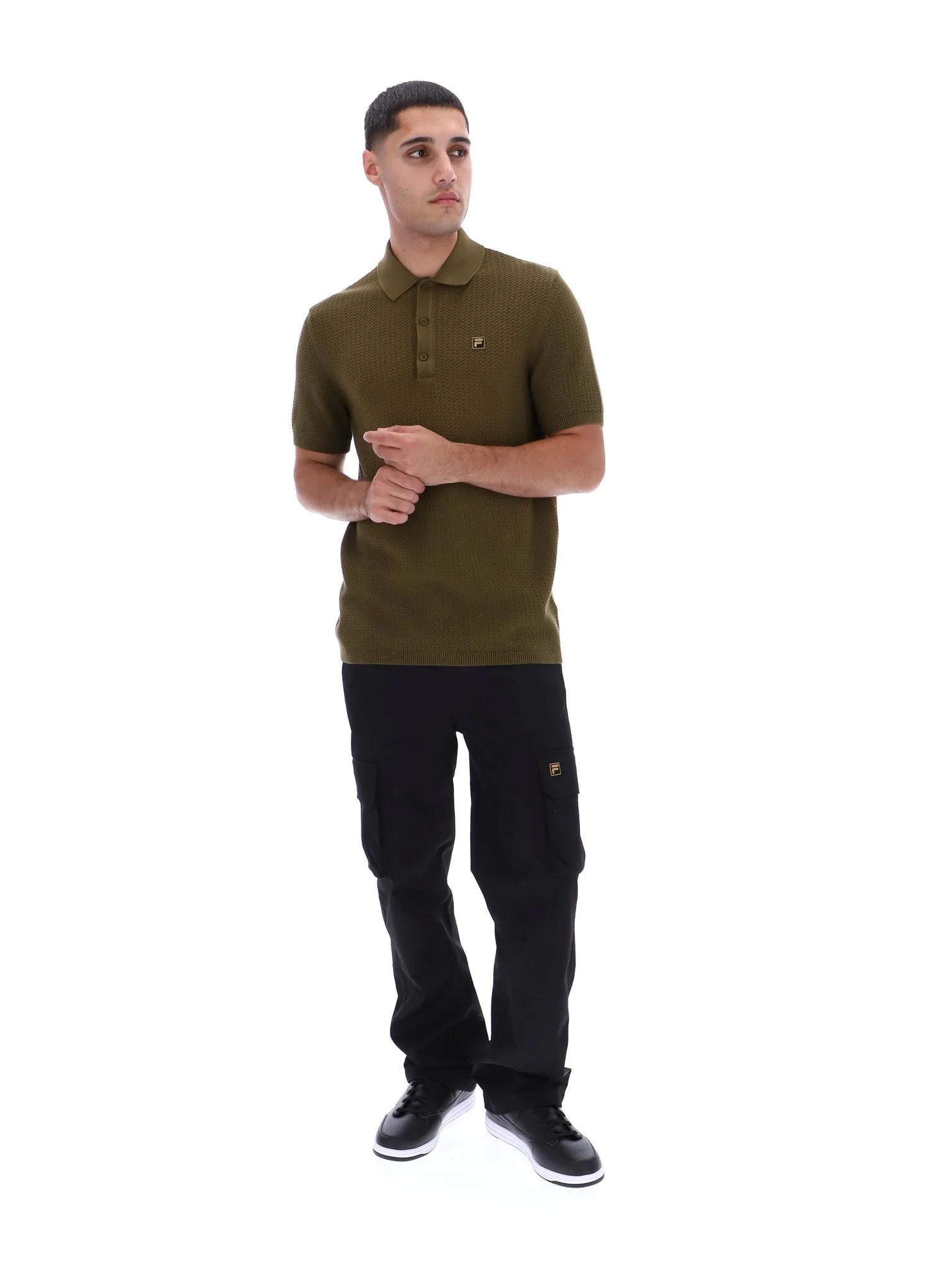 Dark Olive Sander Textured Knit Polo Shirt - Image 3