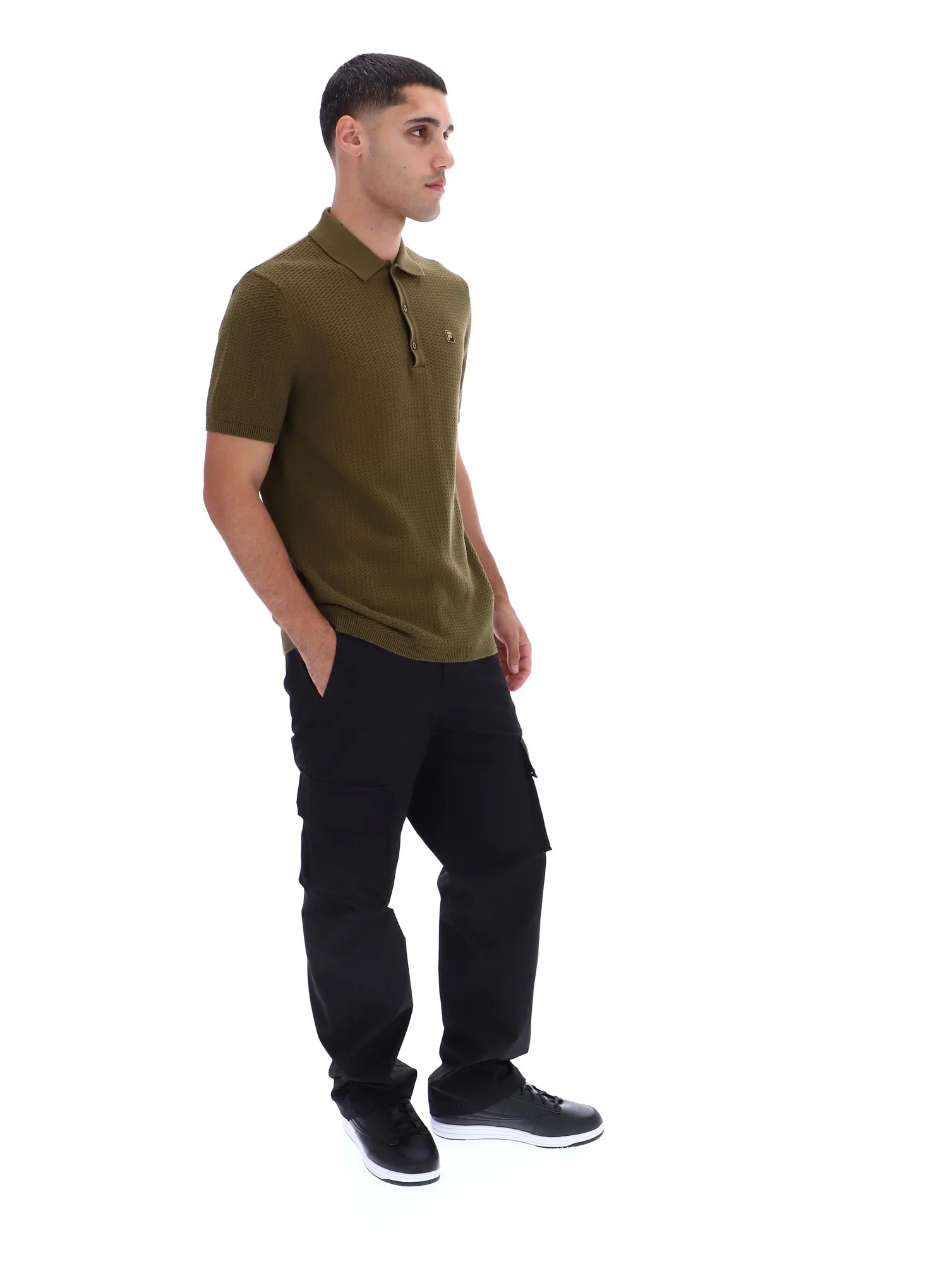 Dark Olive Sander Textured Knit Polo Shirt - Image 5