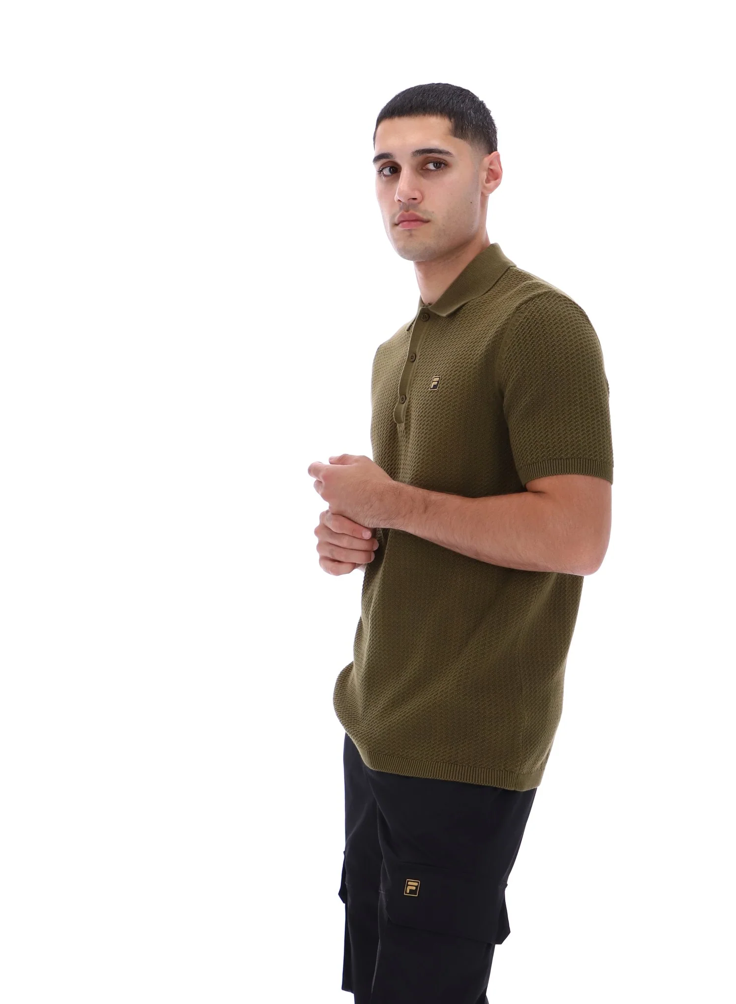 Dark Olive Sander Textured Knit Polo Shirt - Image 6