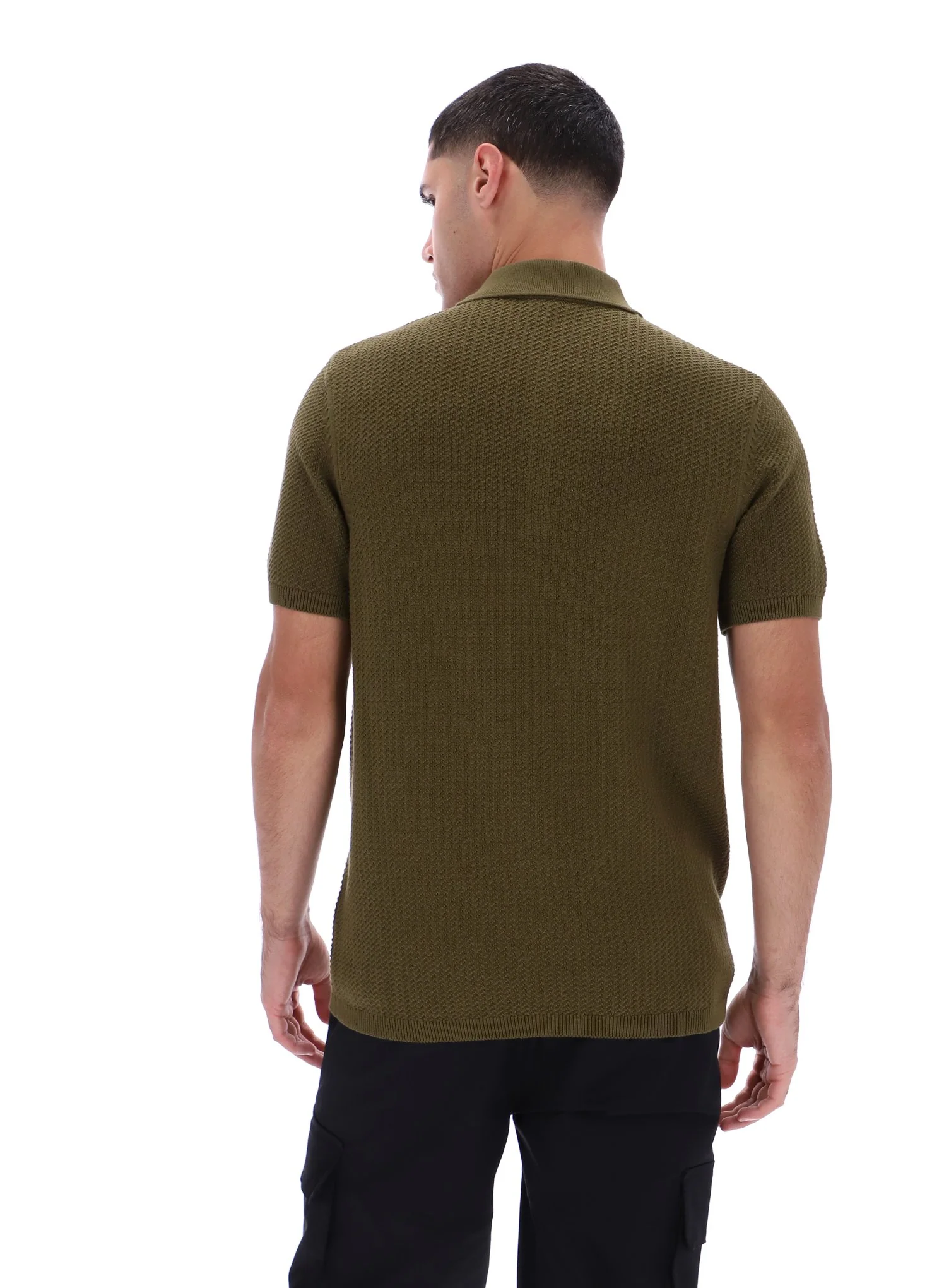 Dark Olive Sander Textured Knit Polo Shirt - Image 7