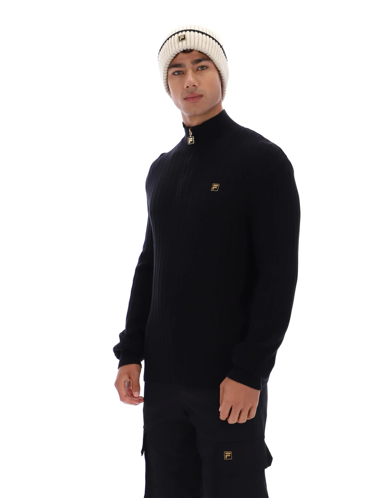 Black Stevie 1/4 Zip Funnel Neck Textured Knit - Image 3