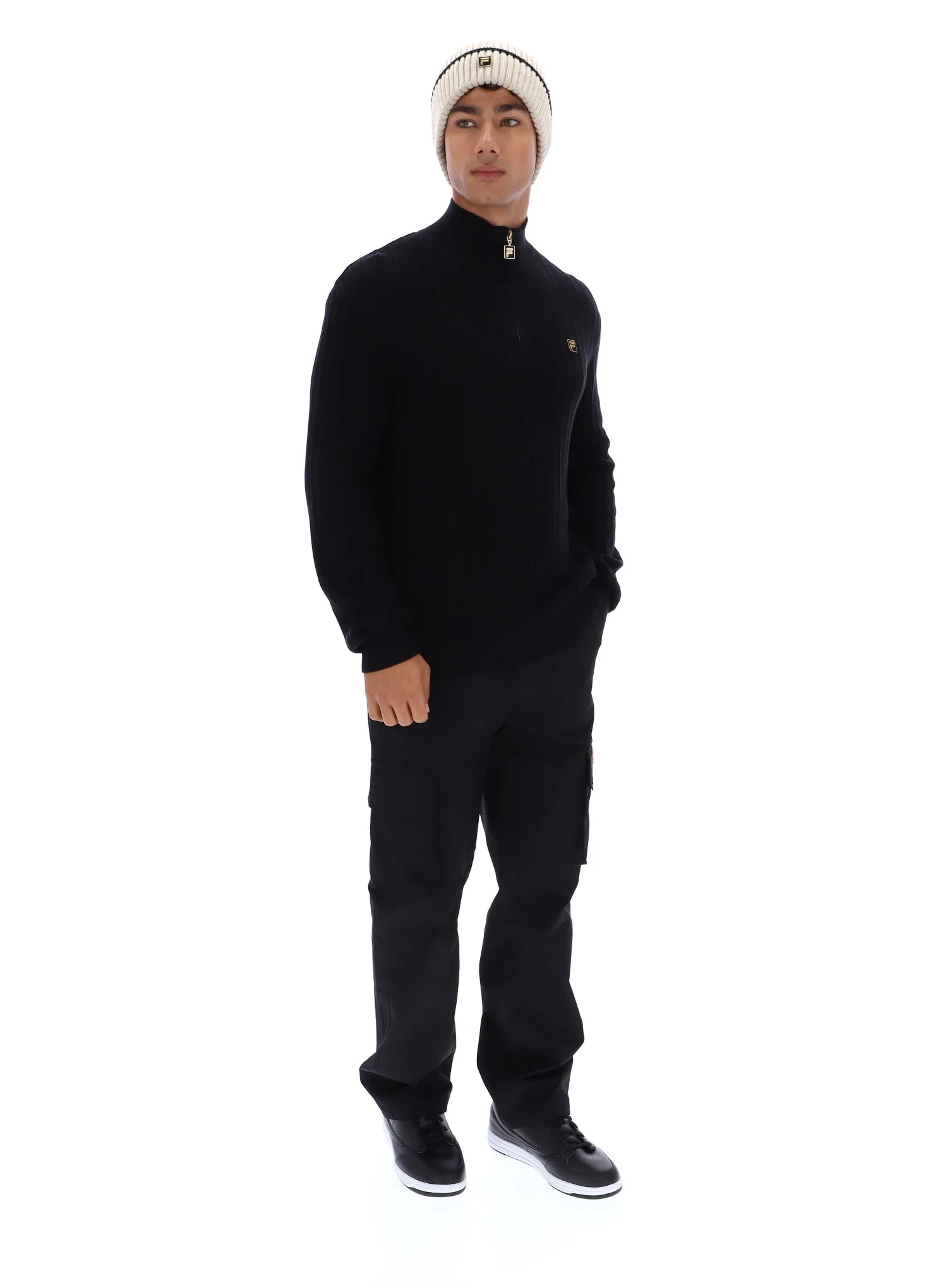 Black Stevie 1/4 Zip Funnel Neck Textured Knit - Image 6