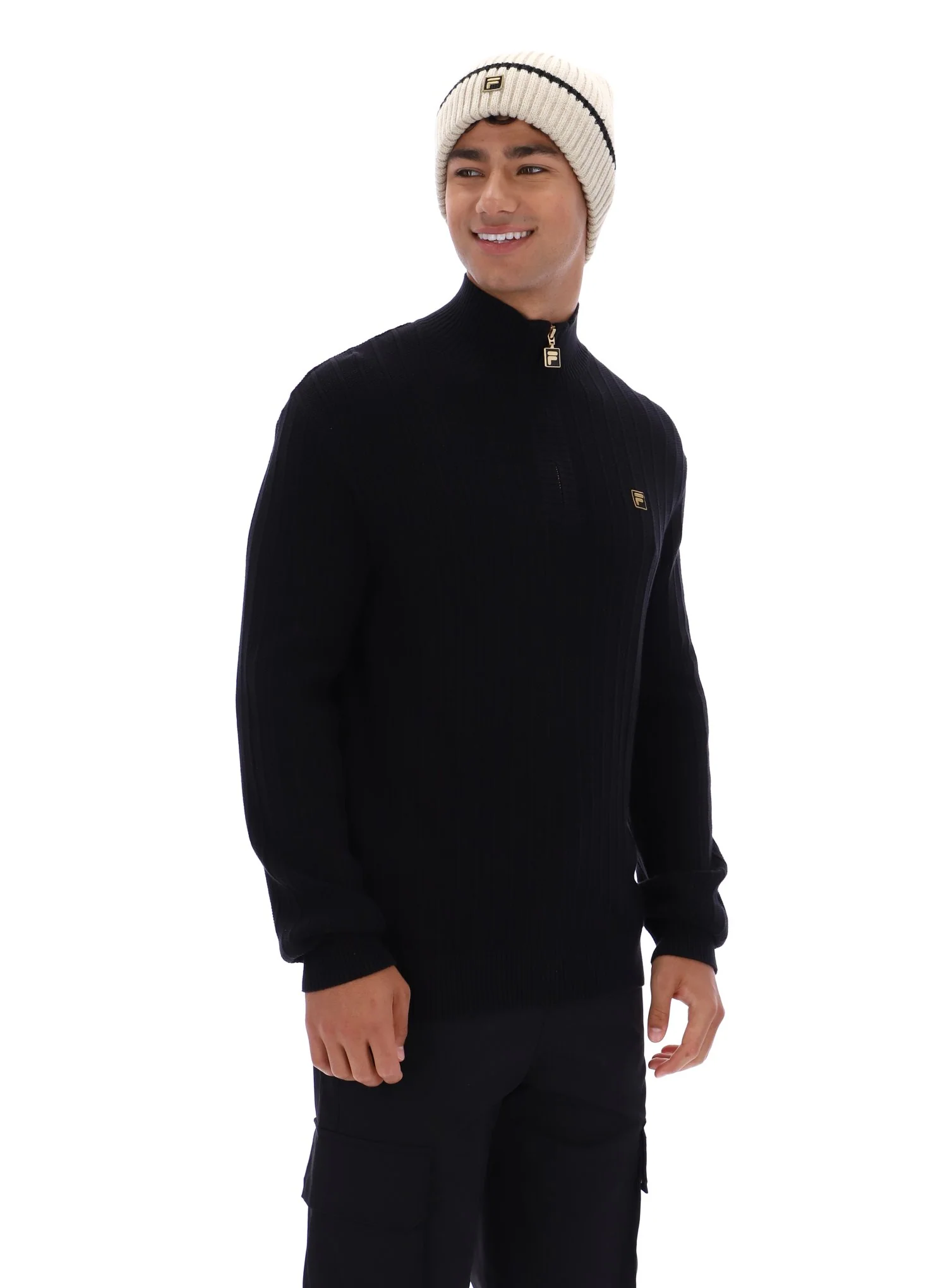 Black Stevie 1/4 Zip Funnel Neck Textured Knit - Image 7