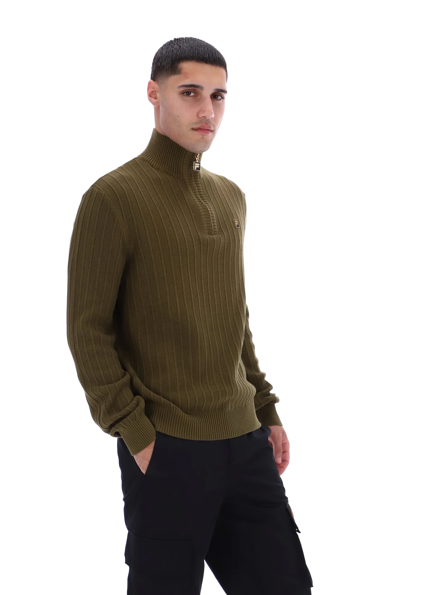 Dark Olive Stevie 1/4 Zip Funnel Neck Textured Knit - Image 6