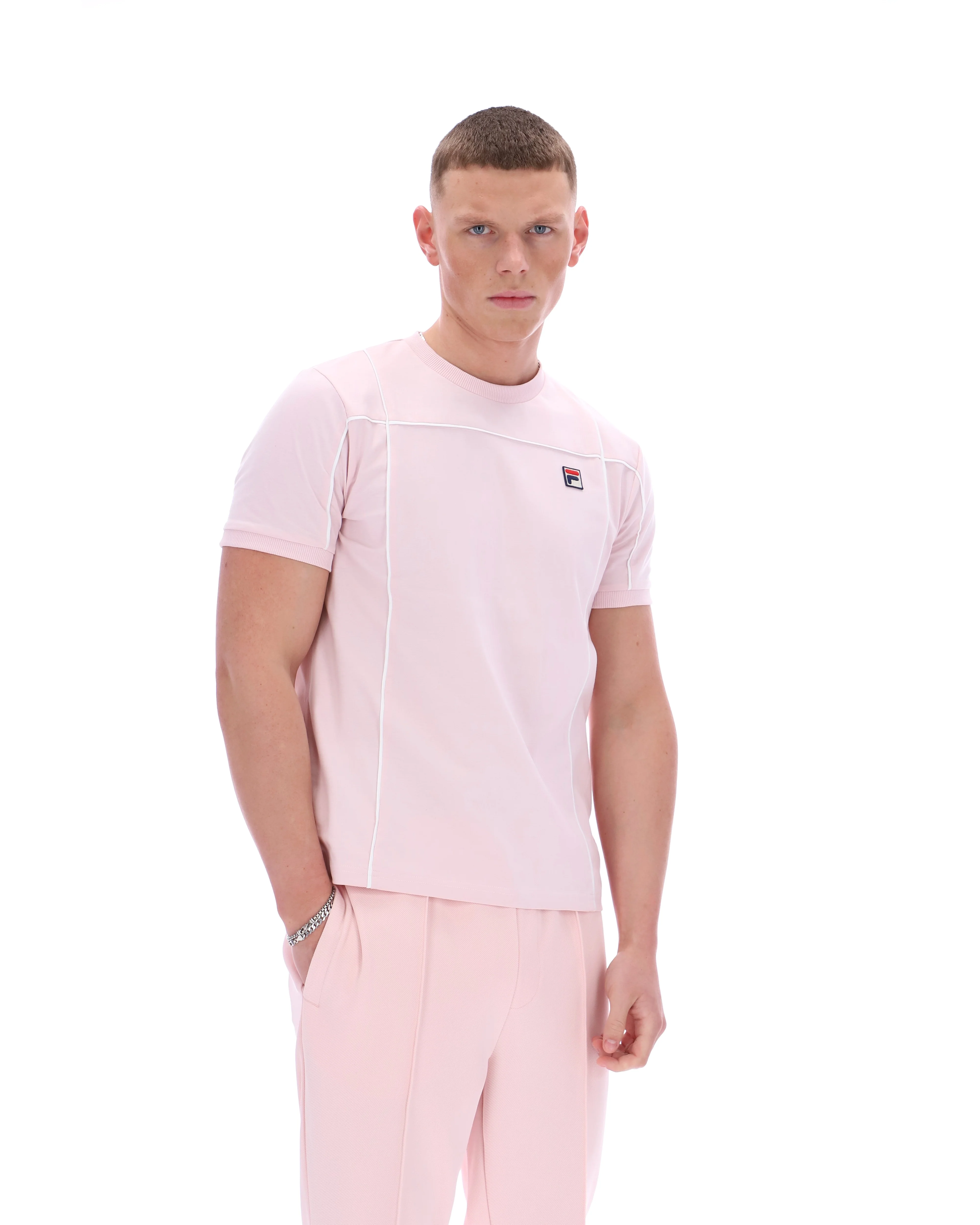 Pale Pink Terri T-Shirt with Contrast Piping - Image 5