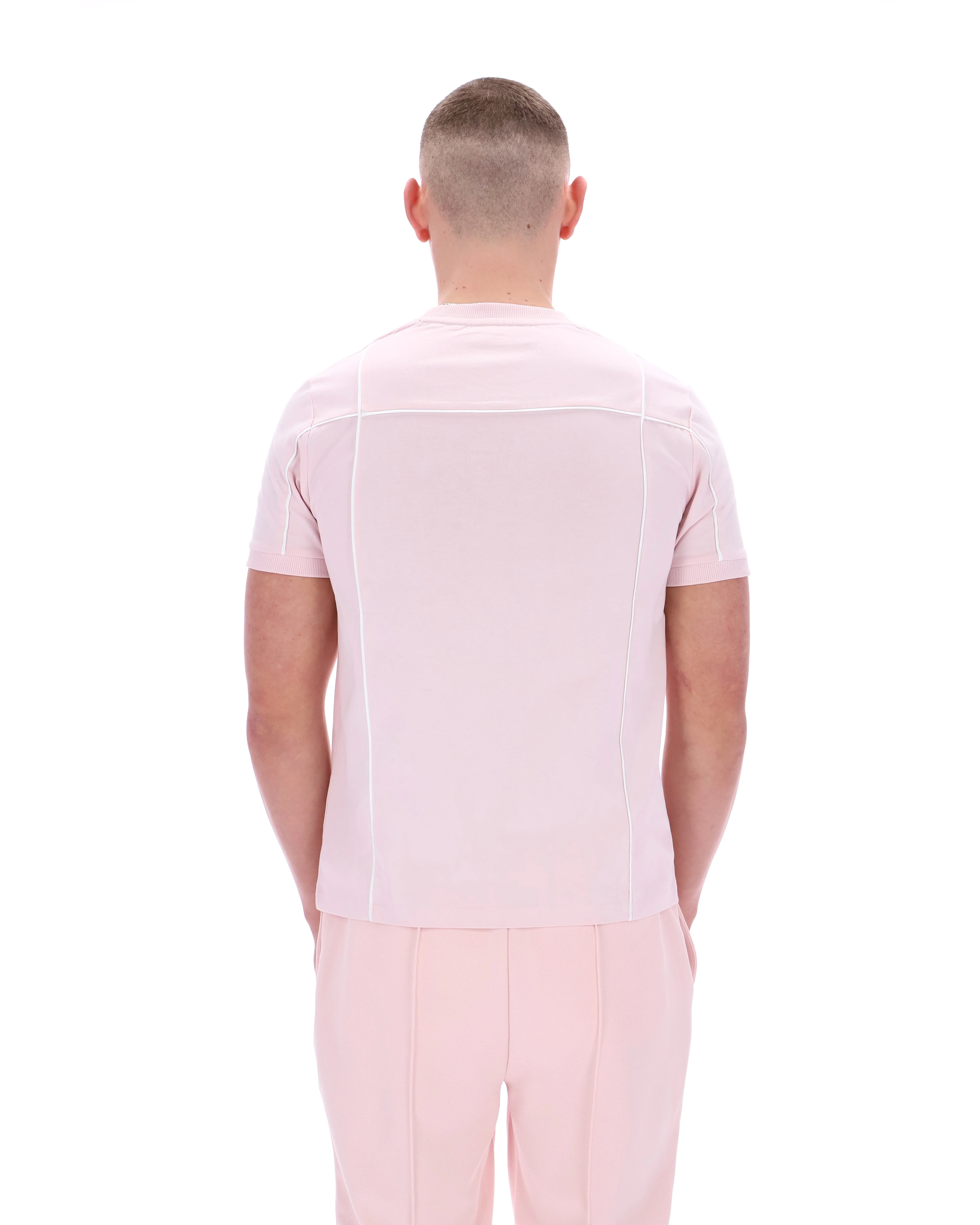 Pale Pink Terri T-Shirt with Contrast Piping - Image 8