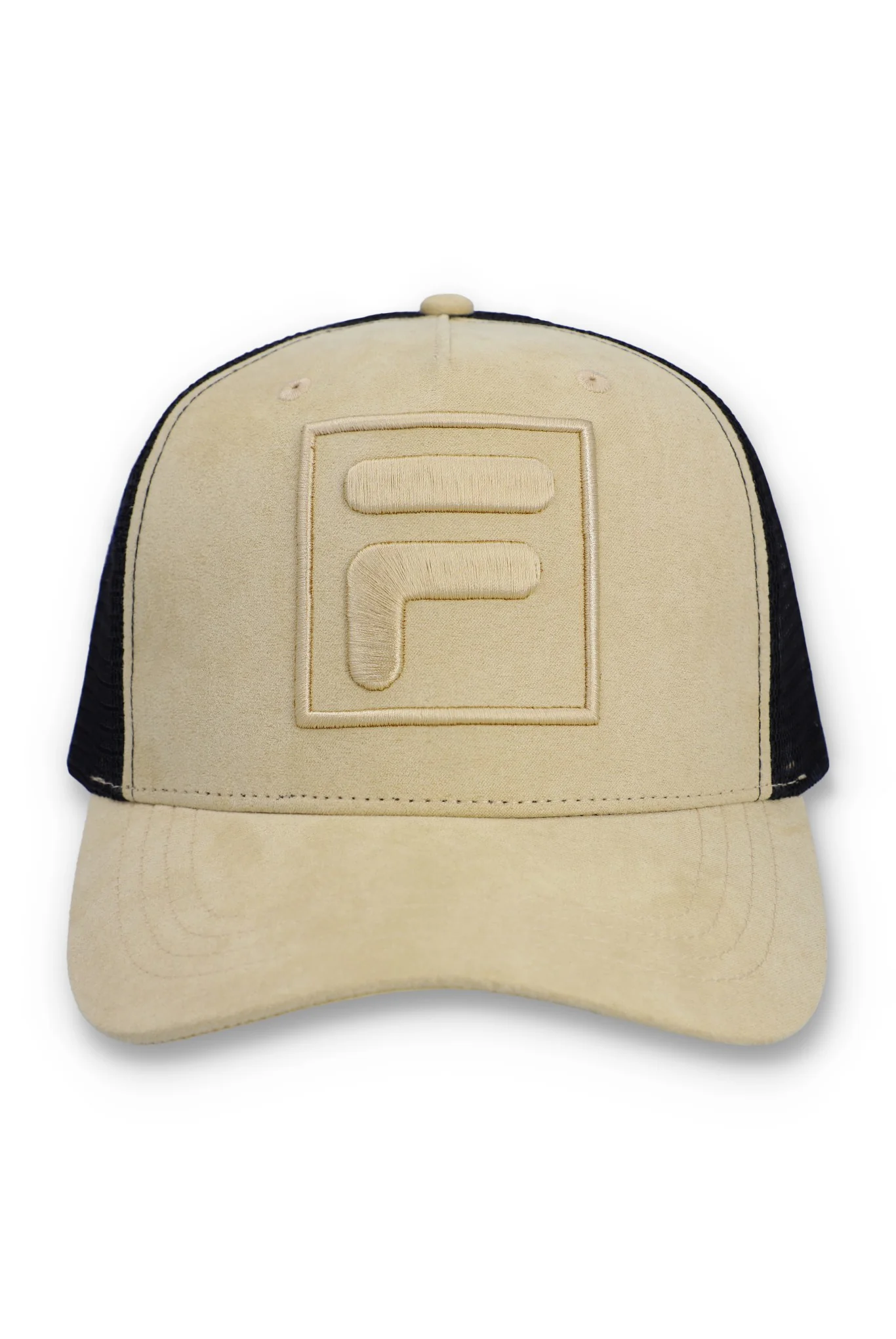 Classic Beige Turo Large F-Box Tonal Embroidered Suede Mesh-Back Cap - Image 2