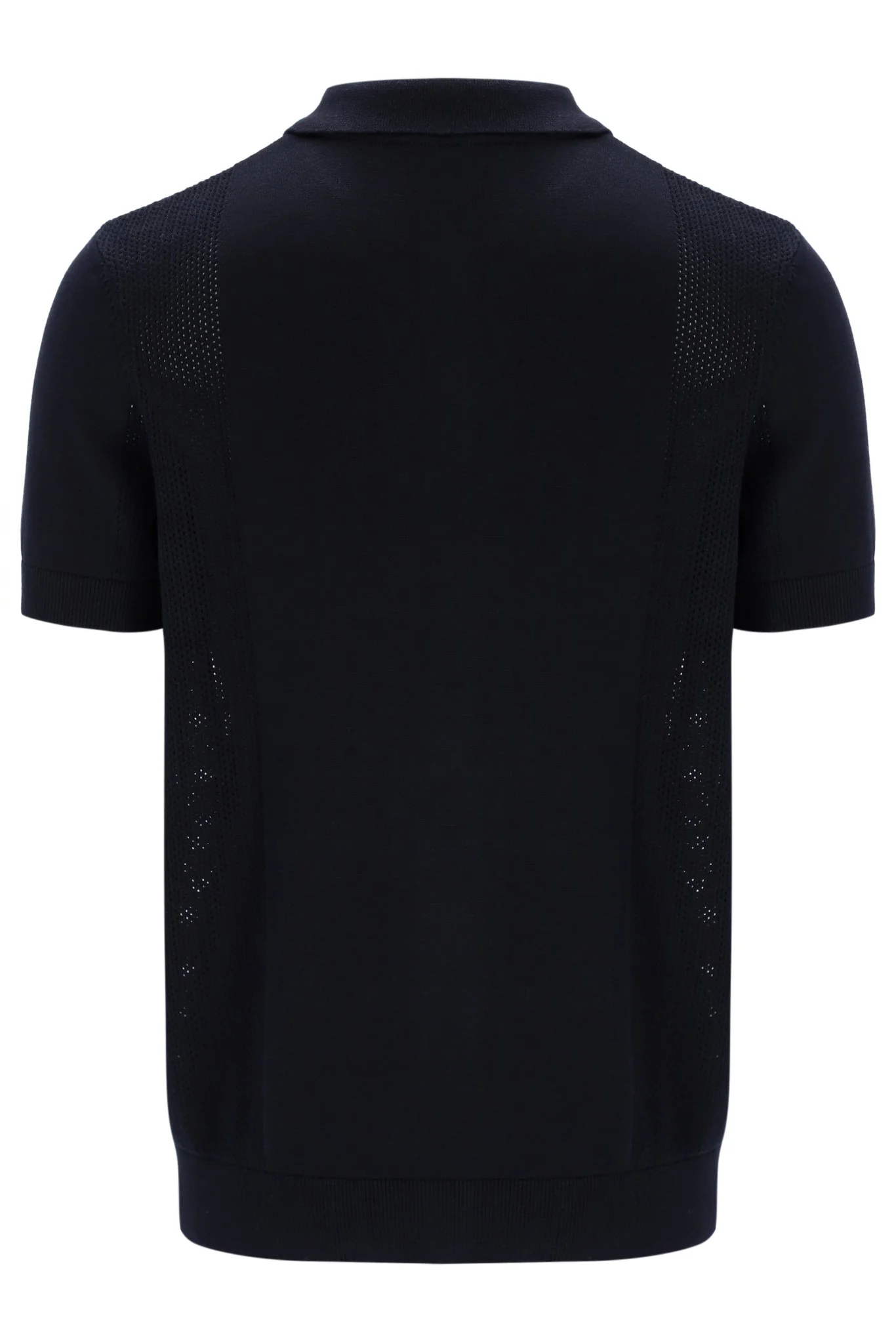 Black Walter Open Knit Pointelle Panel Polo - Image 4